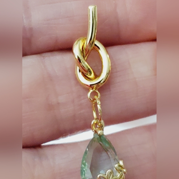 925 earrings ice blue real gold plated flowers aquamarine topaz knot crystal - Picture 10 of 15